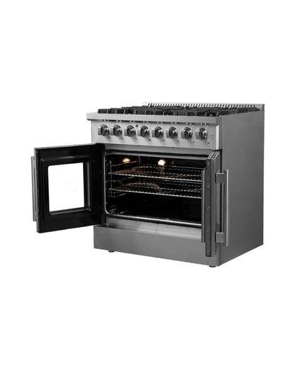 FORNO Galiano Cuisinière biénergie autoportante à porte française de 36 po
