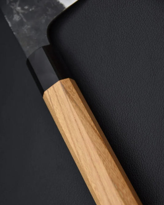 Japanese knife Morihei Hisamoto Kurouchi Shirogami #2 Extra Height Gyuto 210mm Keyaki Zelkova