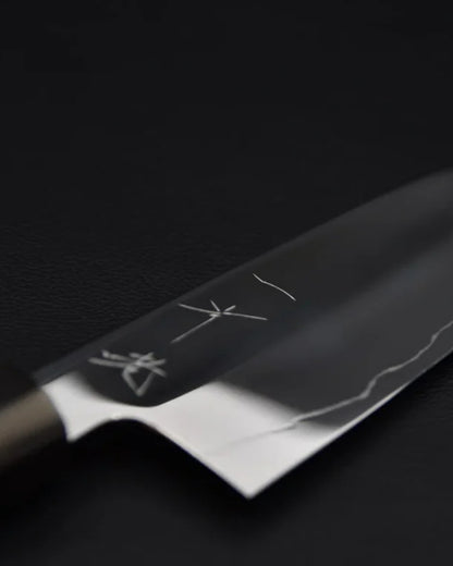 Japanese knive Hitohira Kikuchiyo Rou Full Mirror Polish Santoku Ebony