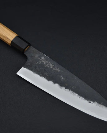 Couteau japonais Morihei Hisamoto Kurouchi Shirogami #2 Extra Height Gyuto 210mm Keyaki Zelkova
