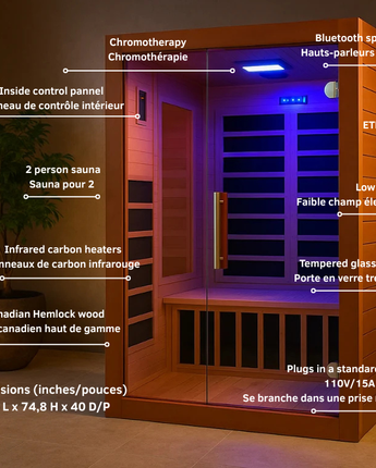 Sauna intérieur infrarouge Westinghouse WES43-1700 pour deux personnes 